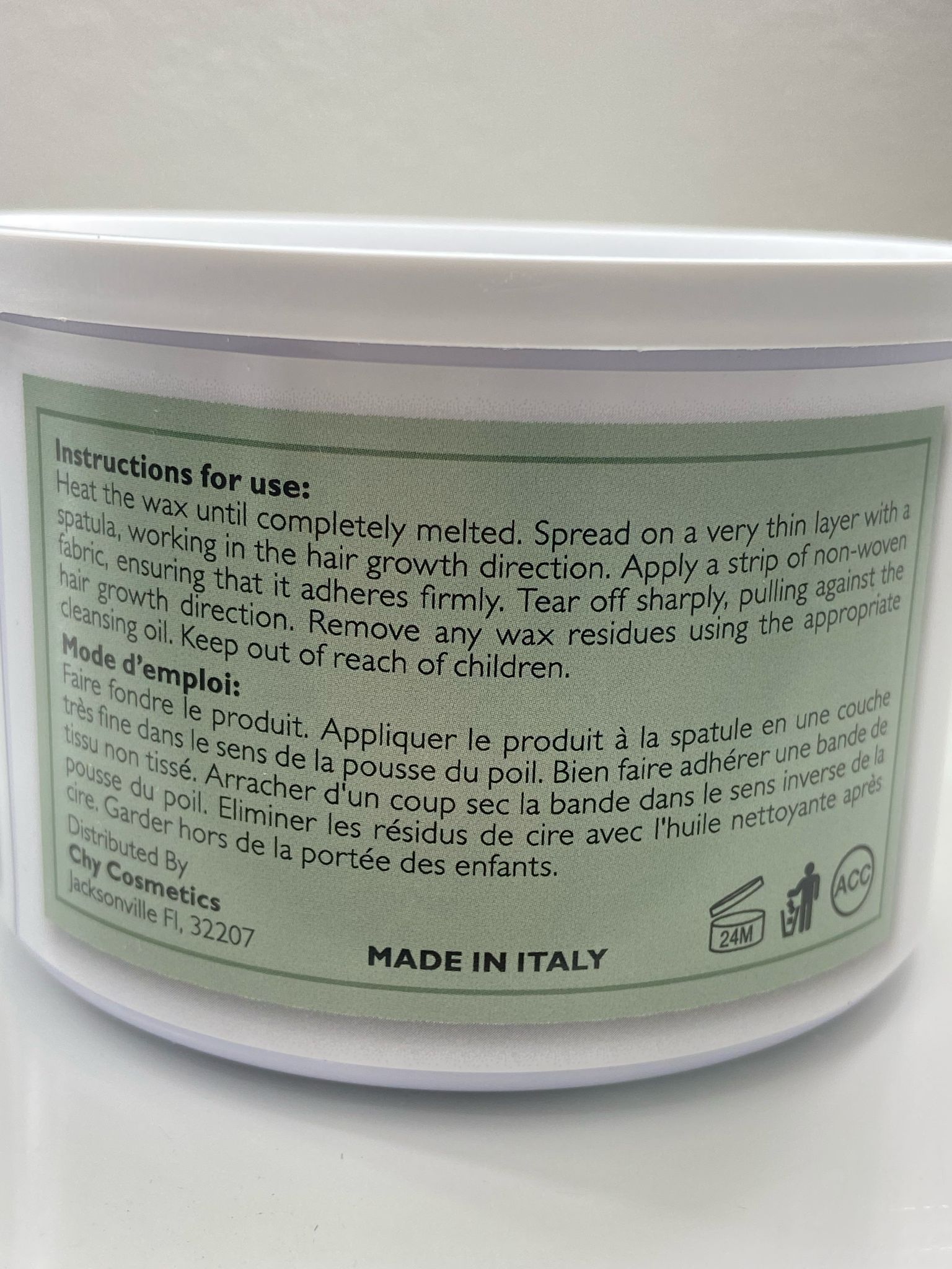 Waxxmii Soft Wax ingredients and directions label